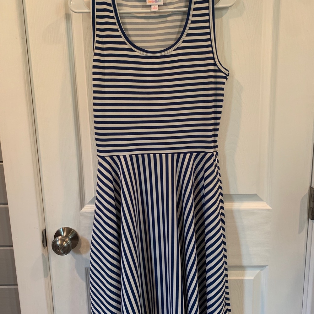 LuLaRoe Navy and White Striped Midi Dress